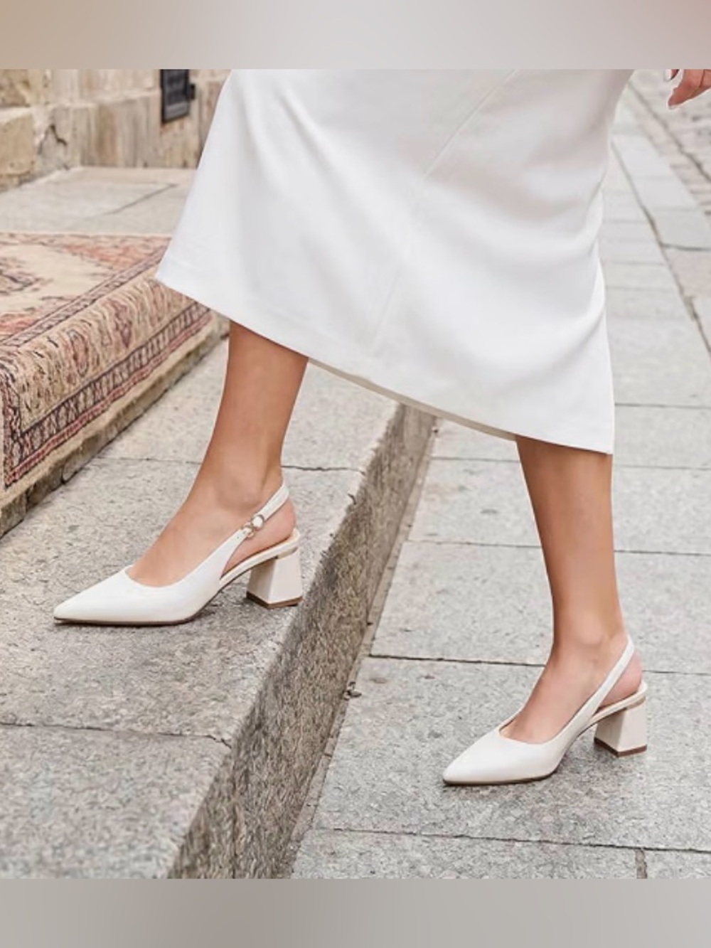 Jones New York Fildy Block Heel Cream Gold Trim Slingback Pointed Toe Sz 7.5